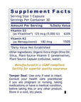 Supplement facts for PRL Vitamin D3+K2