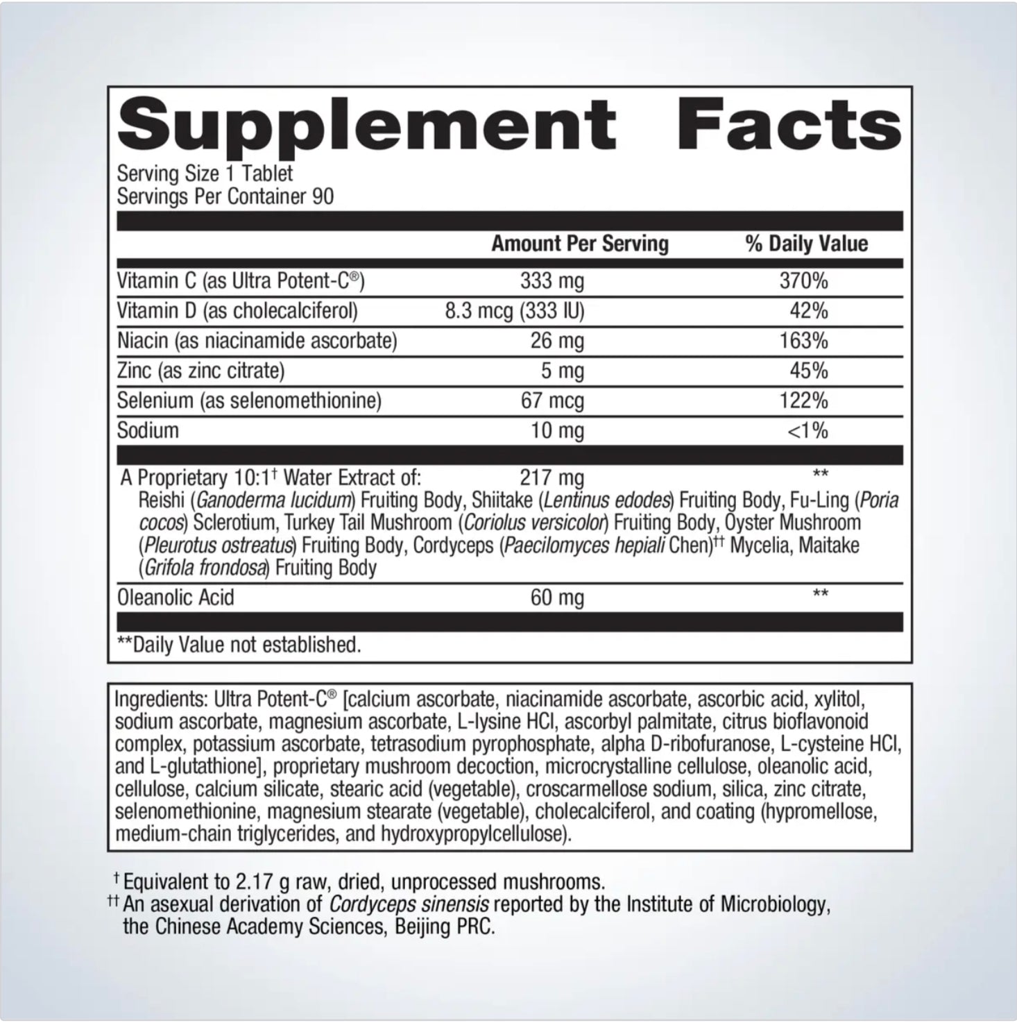 Multi-ingredient immune booster with Reishi, Cordyceps, vitamin C complex, and selenium