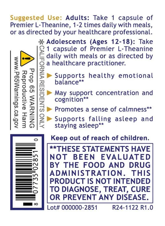 200 mg L-Theanine per capsule, vegan and excipient-free for clean cognitive support