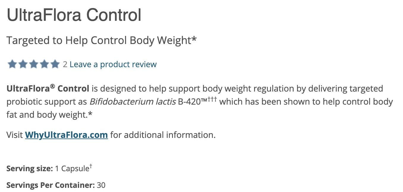 UltraFlora Control probiotic with Bifidobacterium lactis B420 for weight management and body fat support