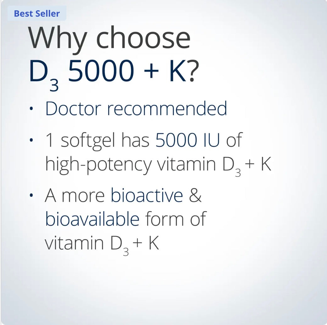 Vitamin D3 + K2 Supplement by Metagenics for Bone, Heart, and Immune Health