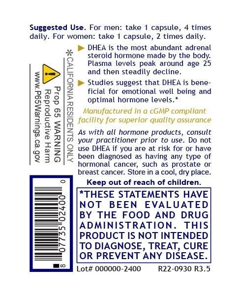 DHEA capsules with wild yam-derived hormone support dosage