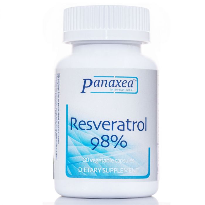 Panaxea Resveratrol 98% supplement with 200 mg per capsule for antioxidant and anti-aging support