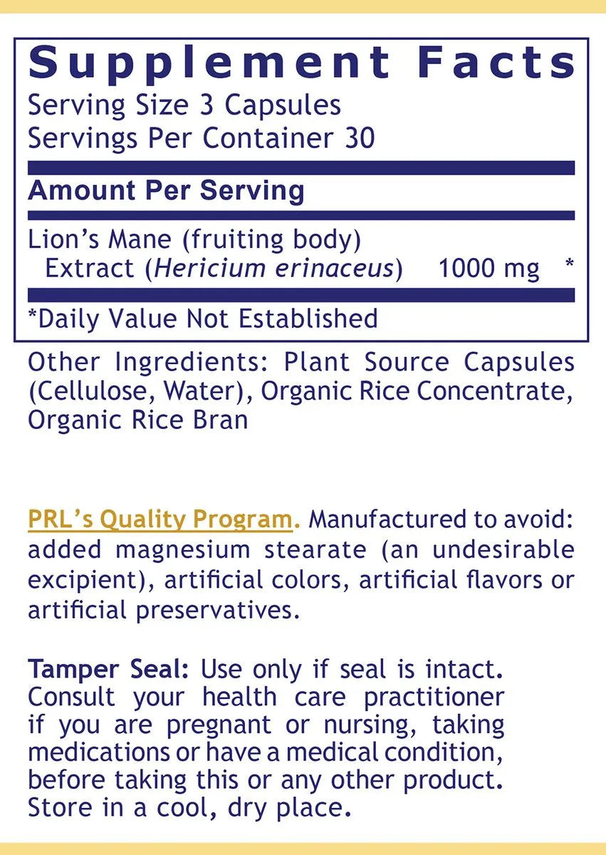 Lion’s Mane mushroom extract capsules standardized to 20% polysaccharides