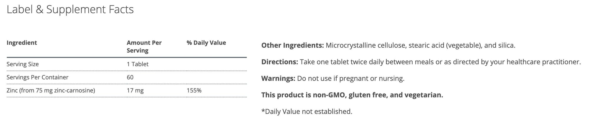 Zinlori 75® | Zinc Carnosine Dietary Supplement