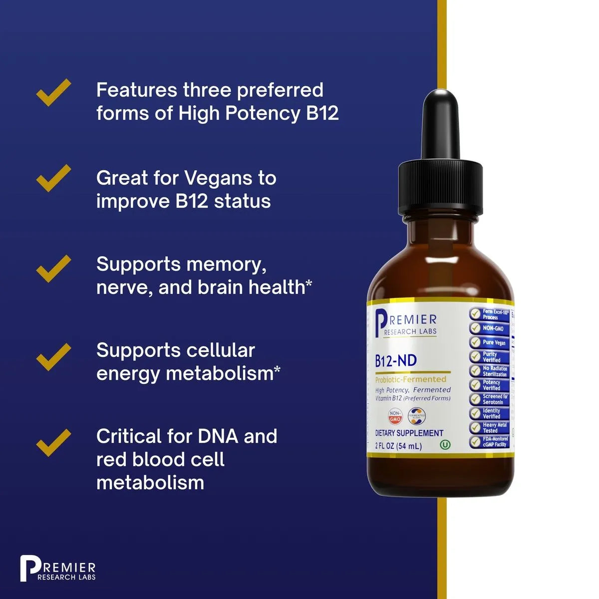 Vitamin B12 ND liquid supplement with methylated B12 forms for energy and brain support and other benefits