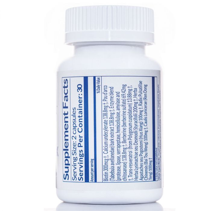 Candida relief formula with antifungal botanicals, calcium undecylenate, and gut-cleansing enzymes