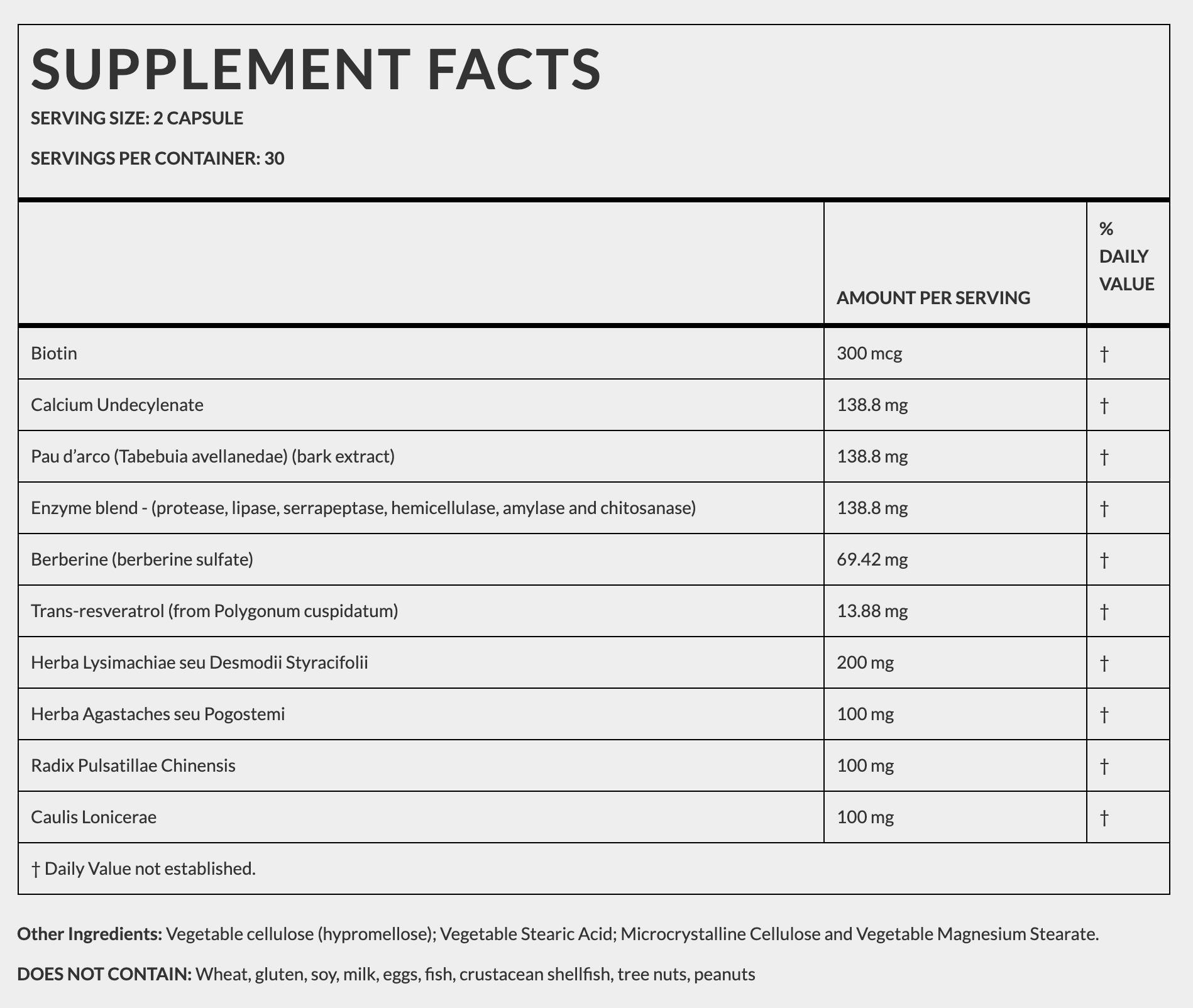 Candida relief formula with antifungal Pau D’Arco, calcium undecylenate, and gut-cleansing enzymes