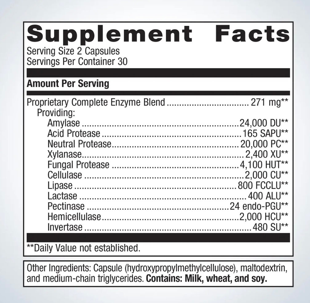 Comprehensive enzyme blend including protease, lipase, amylase, cellulase, and more